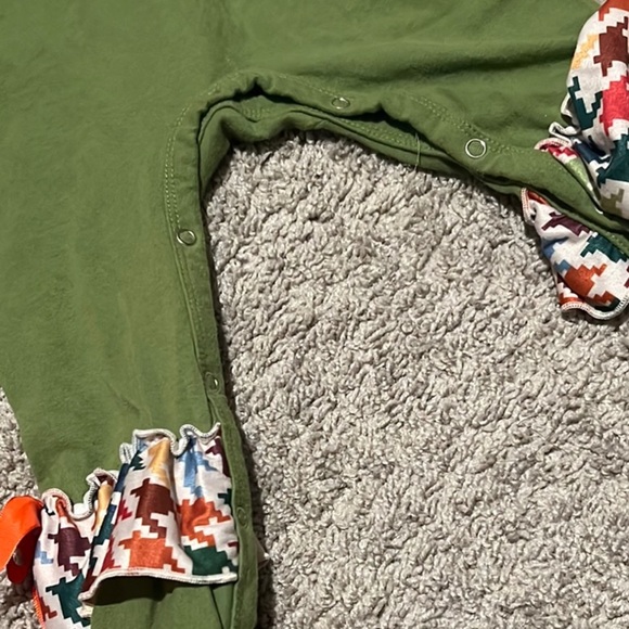Green Turkey Print Kids One Piece - Picture 4 of 4